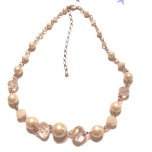 Faux Pearl faceted crystal beaded link necklace wedding prom formal nwot